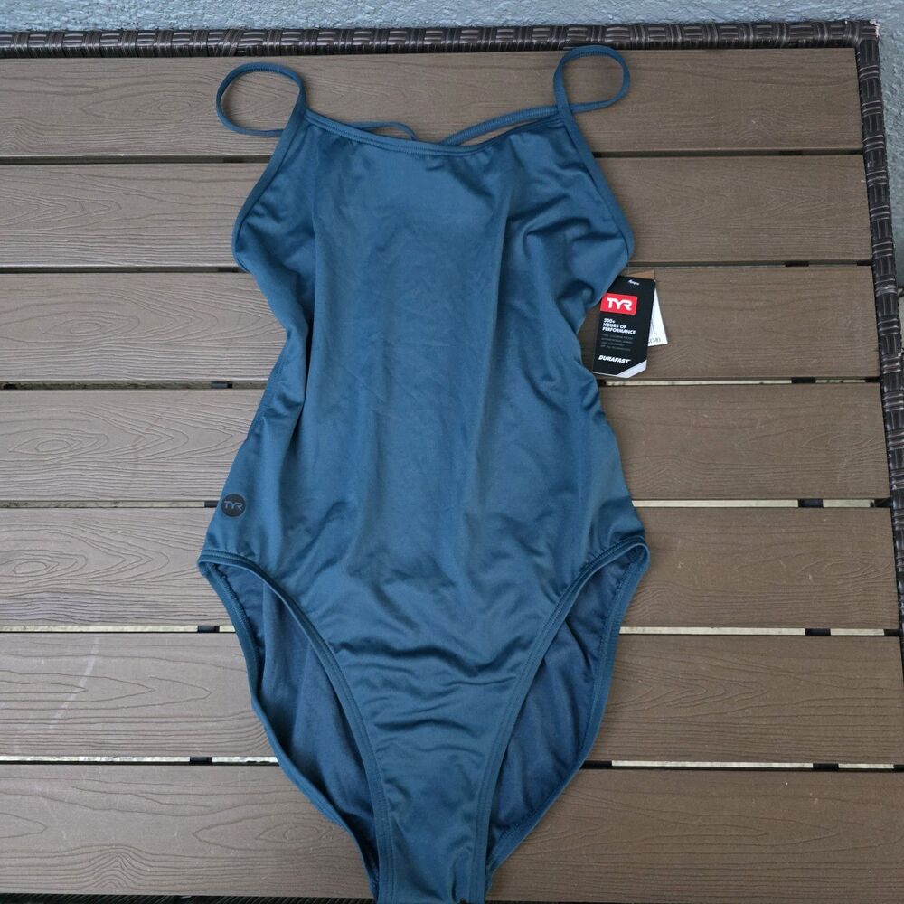TYR WomensDurafast Elite Solid Teal Cutoutfit 1 Piece Swimsuit SZ 38 New